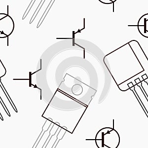 Outline Style Transistor Symbol Vector Illustration Seamless Pattern photo