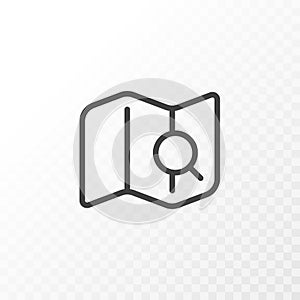 Outline style ui icons collection. Vector black linear illustration. Map with magnifying glass navigation and travel line symbol