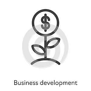 Outline style ui icons hard skill collection. Finance and business. Vector black linear icon illustration. Plant with dollar