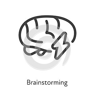 Outline style ui icons soft skill for business collection. Vector black linear illustration. Brainstorming. Human brain with