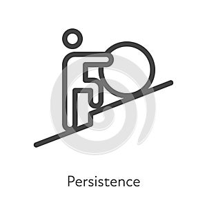 Outline style ui icons soft skill for business collection. Vector black linear illustration. Persistence. Man push boulder uphill