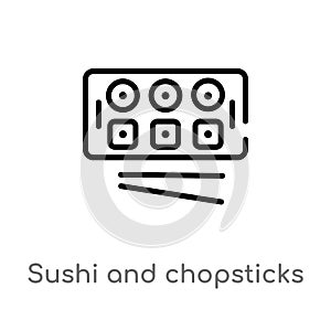 outline sushi and chopsticks vector icon. isolated black simple line element illustration from food concept. editable vector