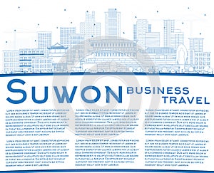 Outline Suwon South Korea City Skyline with Blue Buildings and Copy Space