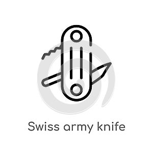 outline swiss army knife vector icon. isolated black simple line element illustration from camping concept. editable vector stroke