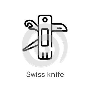 outline swiss knife vector icon. isolated black simple line element illustration from camping concept. editable vector stroke