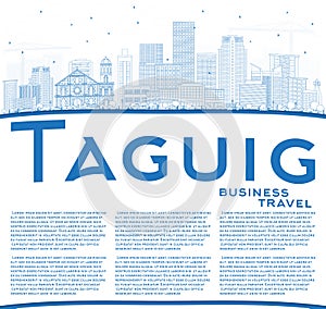 Outline Taguig Philippines City Skyline with Blue Buildings and
