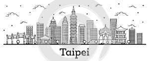 Outline Taipei Taiwan City Skyline with Modern Buildings Isolated on White