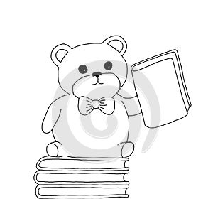 The outline of the Teddy Bear student in a bow with a book in his paw