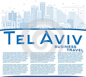 Outline Tel Aviv Skyline with Blue Buildings and Copy Space.