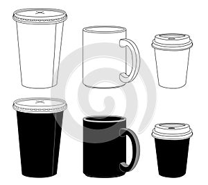 Outline template paper glass and mug