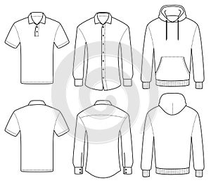 Outline template polo, shirt and hoody