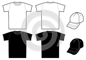 Schema di modello di T-shirt e cappellino su uno sfondo bianco.