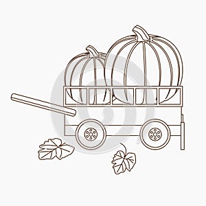 Outline Thanksgiving Pumpkins in Cart Vector Illustration