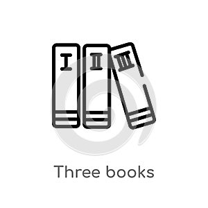 outline three books vector icon. isolated black simple line element illustration from education concept. editable vector stroke