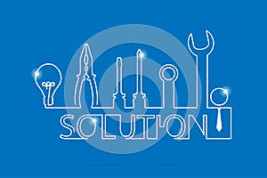 Outline tools and solution word, idea and business concept