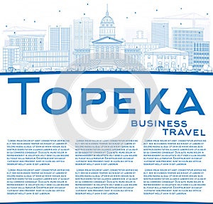 Outline Topeka Skyline with Blue Buildings and Copy Space.