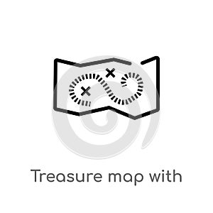 outline treasure map with x vector icon. isolated black simple line element illustration from maps and flags concept. editable