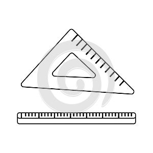 Outline triangle Ruler icon. Measurement scale tool. School illustration