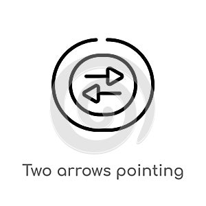 outline two arrows pointing right and left vector icon. isolated black simple line element illustration from user interface