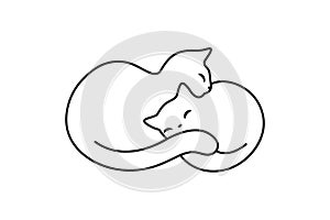 Outline of two sweet cats lying. Couple of kittens line vector illustration isolated on white background. Funny mother and baby photo