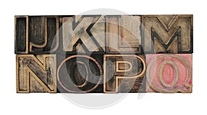 Outline typeface letters I-Q