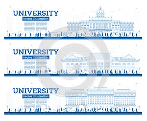 Outline University Campus Set. Study Banners. Vector Illustration