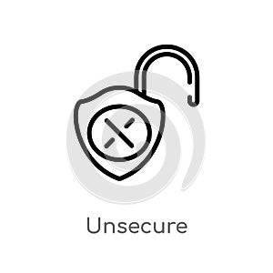 outline unsecure vector icon. isolated black simple line element illustration from security concept. editable vector stroke