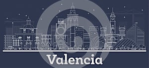 Outline Valencia Spain City Skyline with White Buildings
