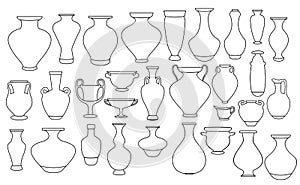 Outline vases and amphora collection. Vase pottery, ancient pot greek illustration