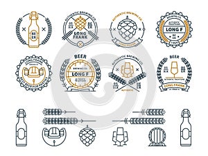 Outline vector beer emblems, symbols, icons, pub labels, badges collection. and design elements