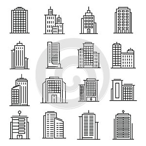 Outline vector buildings on white background