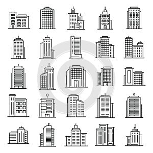 Outline vector buildings on white background