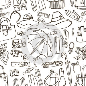 Outline Vector Female Accessories seamless pattern