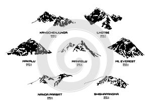 Outline vector illustration of eight-thousanders
