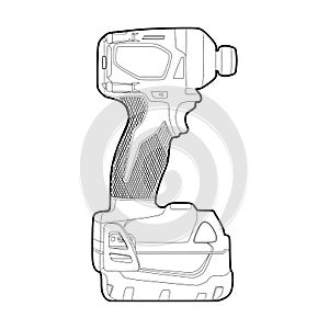 Outline vector illustration of impact driver or hand electric drill