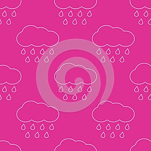 Outline vector rainy clouds seamless pattern