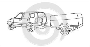 Outline Vector SUV With Trailer