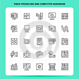 OutLine 25 Video Producing And Computer Hardware Icon set. Vector Line Style Design Black Icons Set. Linear pictogram pack. Web