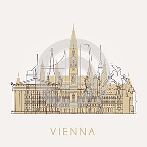 Outline Vienna. Vintage skyline with landmarks.