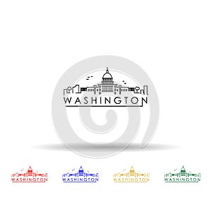 Outline washington dc usa city skyline with modern buildings multi color icon. Simple thin line, outline vector of cities icons photo