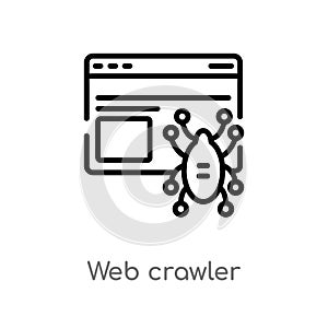 outline web crawler vector icon. isolated black simple line element illustration from ui concept. editable vector stroke web photo