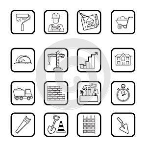 Outline web icon set. Building, construction vector tools