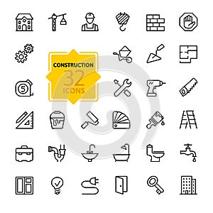 Outline web icons set - construction, home repair tools