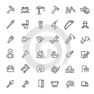 Outline web icons set - construction, home repair tools