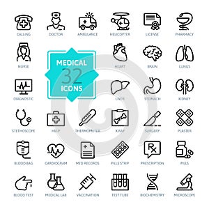 Outline web icons set - Medicine and Health symbols