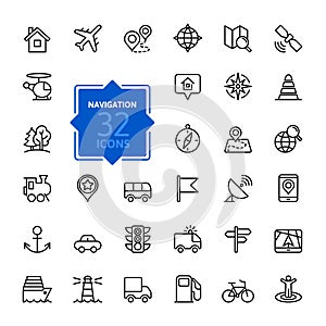 Outline web icons set - navigation, location, transport