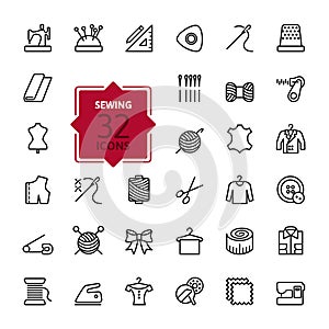 Outline web icons set - sewing equipment and needlework