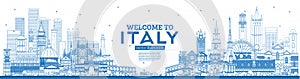 Outline Welcome to Italy Skyline with Blue Buildings