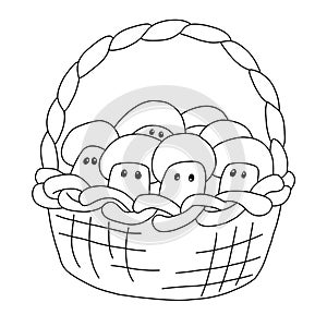 Outline of wicker basket from which mushrooms with caps peep out