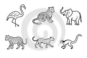 Black and White Line Art of Wild Animals Collection